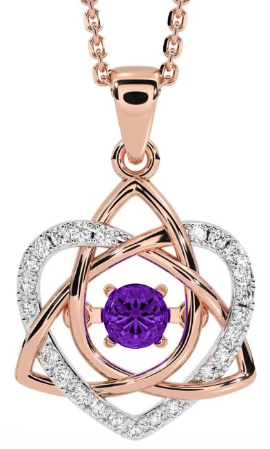 Diamond Amethyst Rose Gold Silver Celtic Knot Heart Necklace