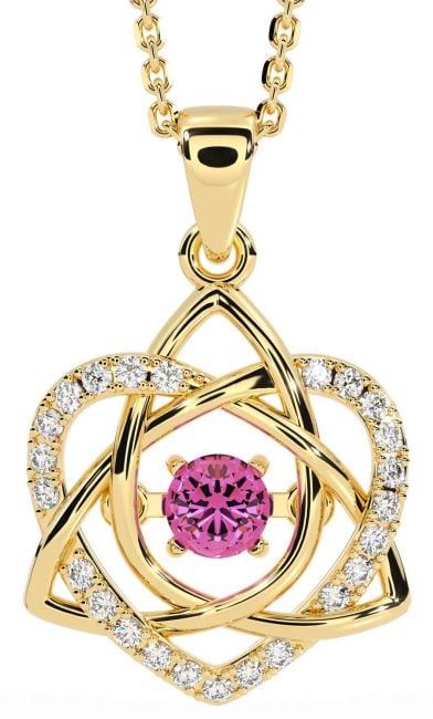 Diamond Pink Tourmaline Gold Silver Celtic Knot Heart Necklace