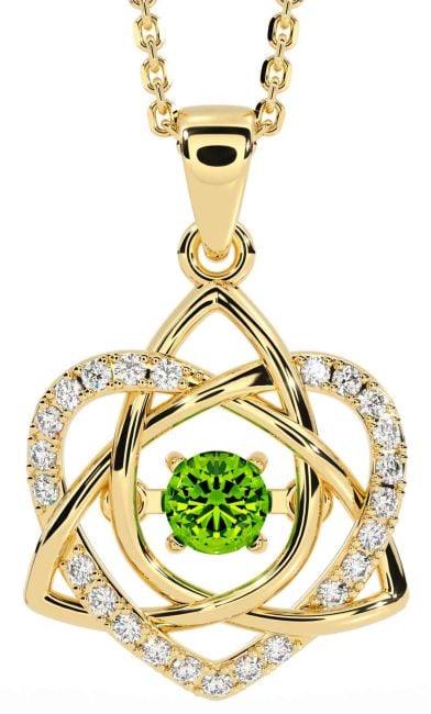 Diamond Peridot Gold Silver Celtic Knot Heart Necklace