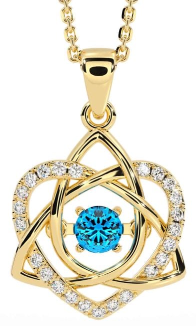 Diamond Topaz Gold Silver Celtic Knot Heart Necklace