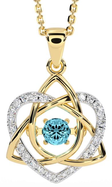 Diamond Aquamarine Gold Silver Celtic Knot Heart Necklace