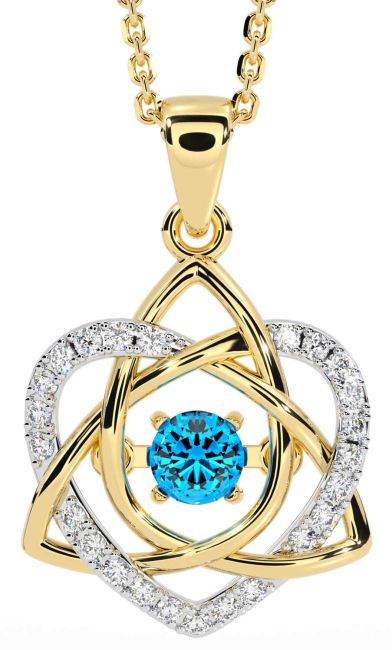 Diamond Topaz Gold Silver Celtic Knot Heart Necklace