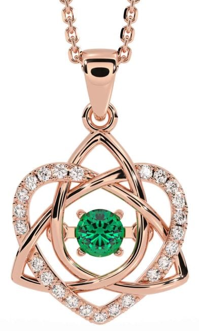 Diamond Emerald Rose Gold Celtic Knot Heart Necklace