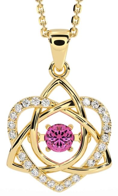Diamond Pink Tourmaline Gold Celtic Knot Heart Necklace