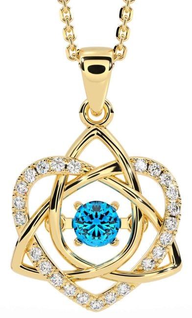 Diamond Topaz Gold Celtic Knot Heart Necklace