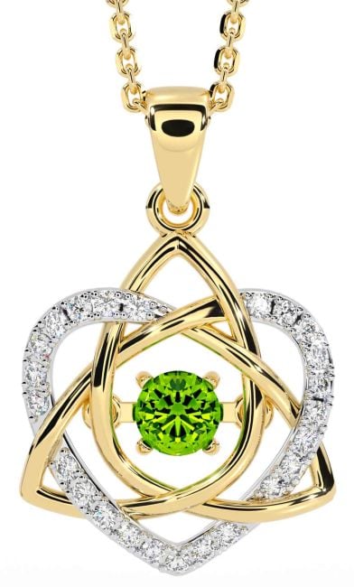 Diamond Peridot White Yellow Gold Celtic Knot Heart Necklace