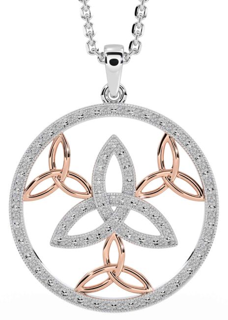 White Rose Gold Celtic Trinity Knot Necklace