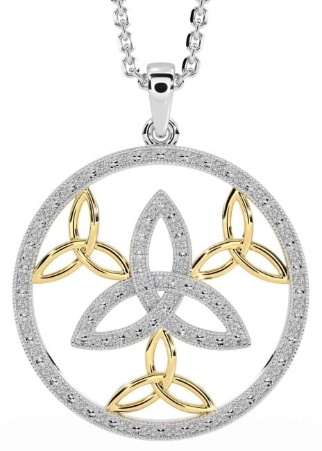 White Yellow Gold Celtic Trinity Knot Necklace