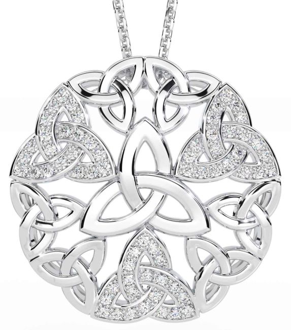 Diamond Silver Celtic Trinity Knot Necklace