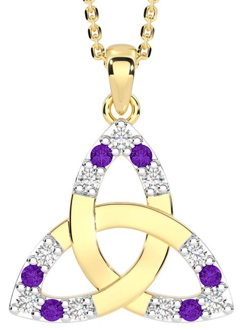 Diamond Amethyst Gold Silver Celtic Trinity Knot Necklace