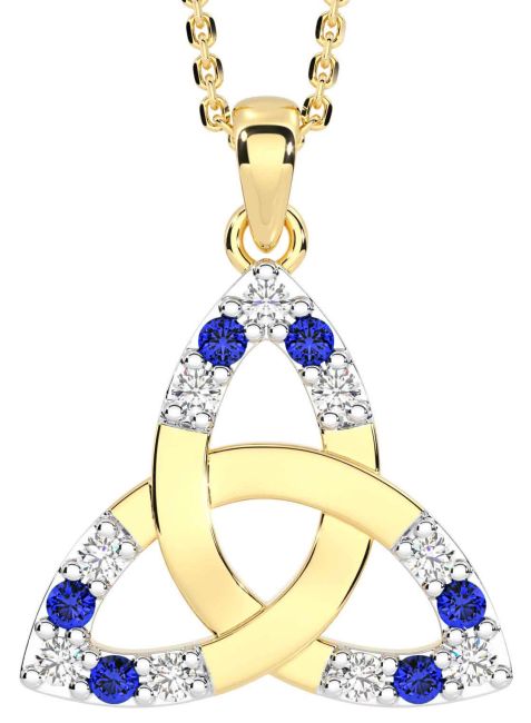 Diamond Sapphire Gold Silver Celtic Trinity Knot Necklace