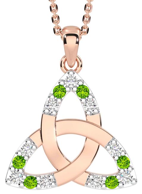 Diamond Peridot Rose Gold Celtic Trinity Knot Necklace