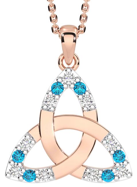 Diamond Topaz Rose Gold Celtic Trinity Knot Necklace