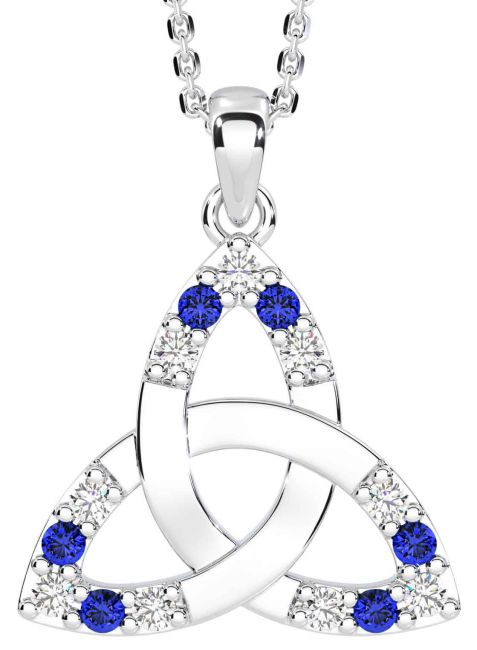 Diamond Sapphire White Gold Celtic Trinity Knot Necklace