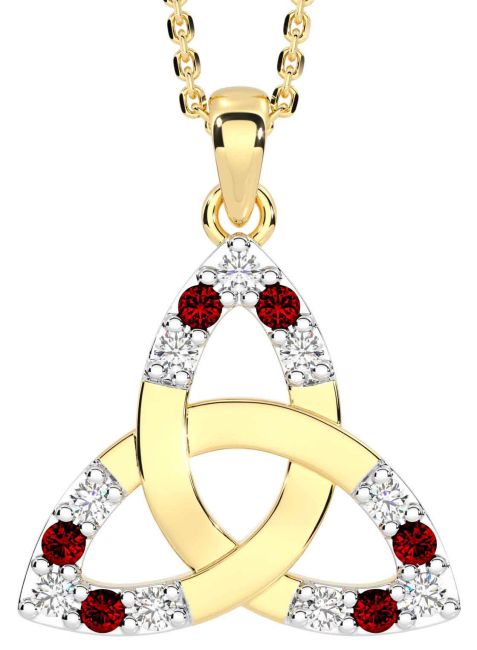 Diamond Garnet Gold Celtic Trinity Knot Necklace