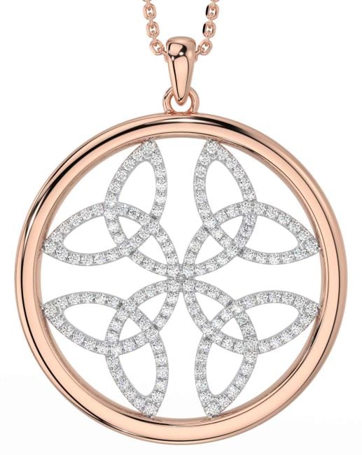 Diamond Rose Gold Silver Celtic Trinity Knot Necklace