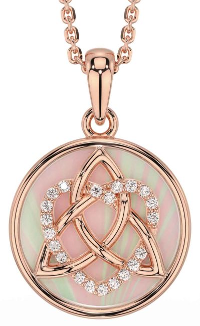 Diamond Rose Gold Silver Celtic Trinity Knot Heart Necklace