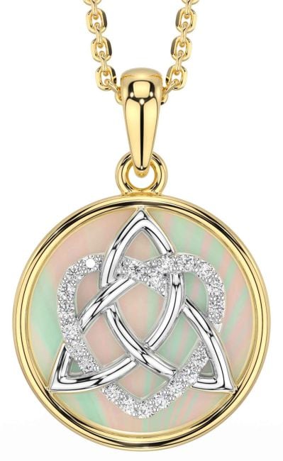 Diamond Gold Silver Celtic Trinity Knot Heart Necklace