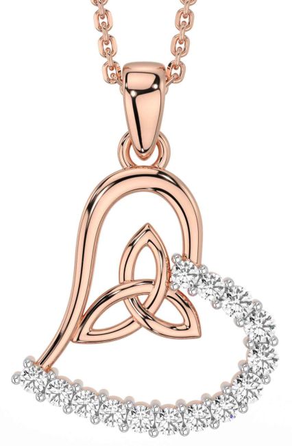 Diamond Rose Gold Celtic Trinity Knot Heart Necklace