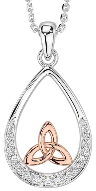 Diamond White Rose Gold Celtic Trinity Knot Necklace