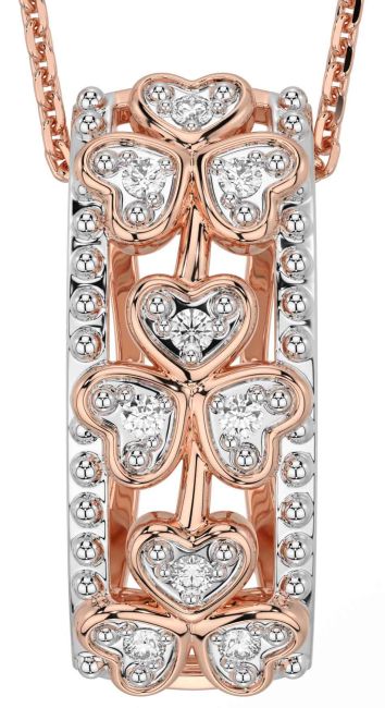 Diamond Rose Gold Silver Shamrock Necklace