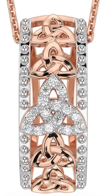 Diamond Rose Gold Silver Celtic Trinity Knot Necklace