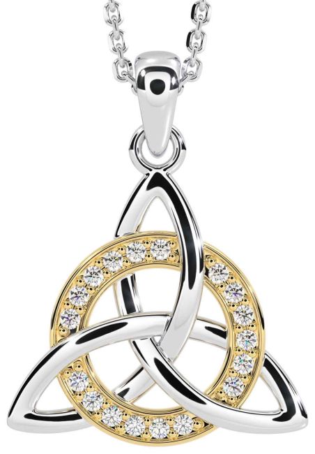 Diamond Gold Silver Celtic Trinity Knot Necklace