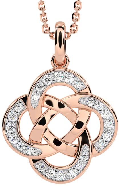 Diamond Rose Gold Silver Celtic Necklace