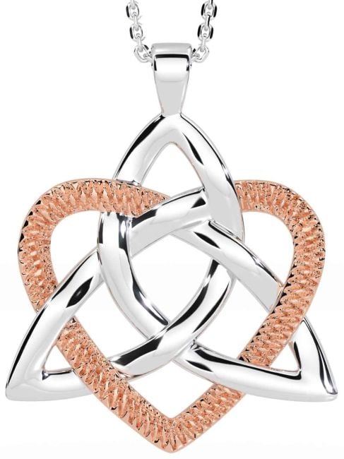 White Rose Gold Celtic Trinity Knot Heart Necklace