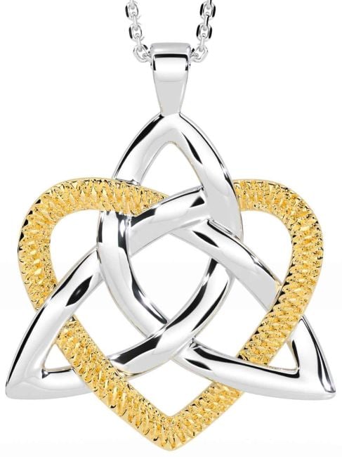 White Yellow Gold Celtic Trinity Knot Heart Necklace