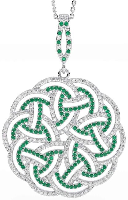Diamond Emerald Silver Celtic Necklace