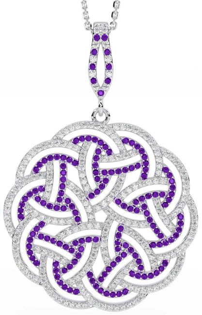 Diamond Amethyst White Gold Celtic Necklace