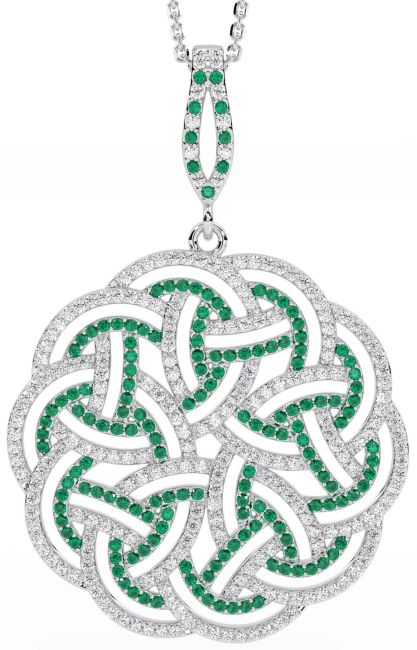 Diamond Emerald White Gold Celtic Necklace