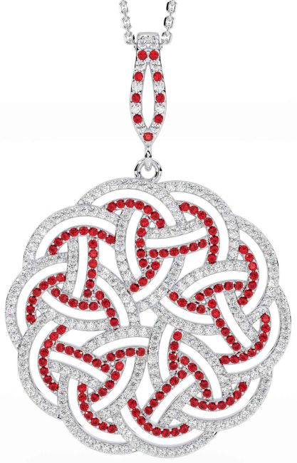 Diamond Ruby White Gold Celtic Necklace