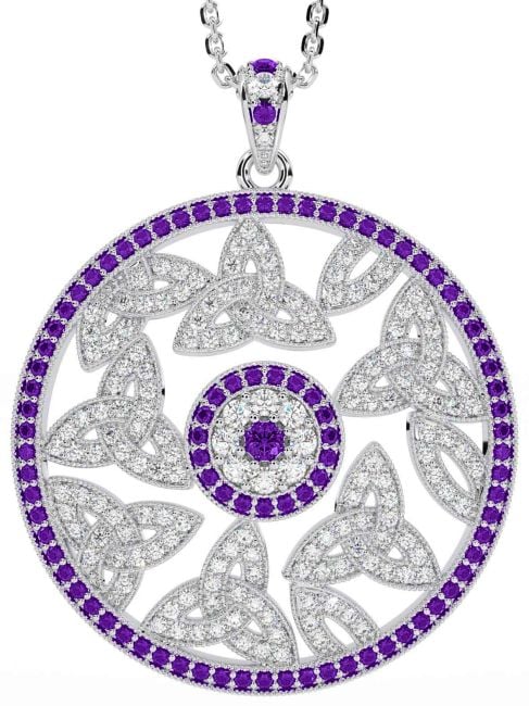 Diamond Amethyst Silver Celtic Trinity Knot Necklace