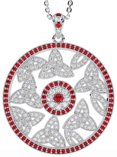Diamond Ruby White Gold Celtic Trinity Knot Necklace