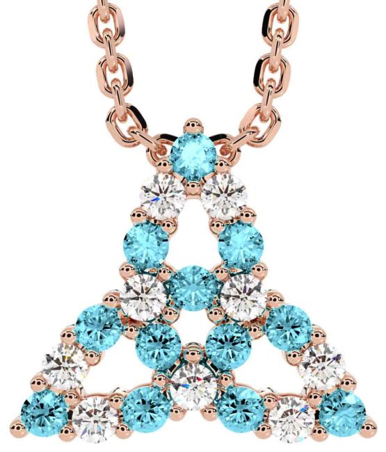 Diamond Aquamarine Rose Gold Celtic Trinity Knot Necklace