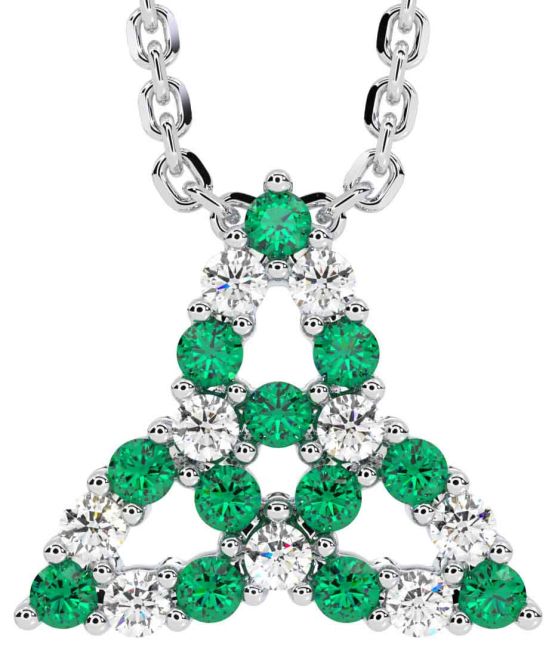 Diamond Emerald Silver Celtic Trinity Knot Necklace