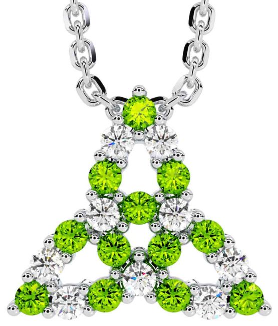 Diamond Peridot Silver Celtic Trinity Knot Necklace