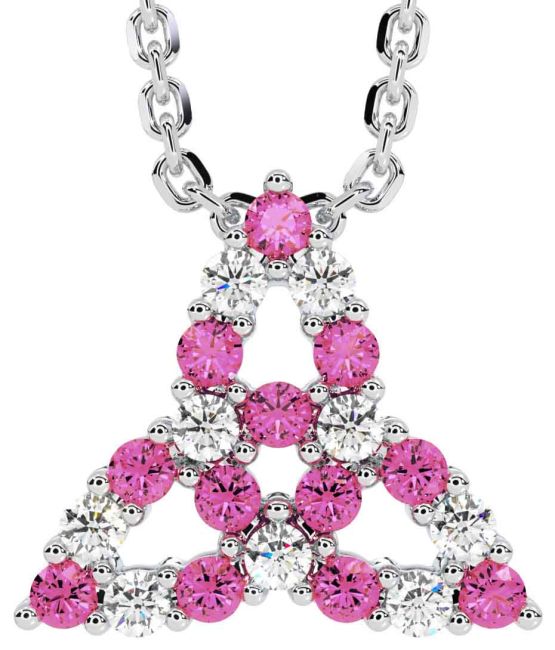 Diamond Pink Tourmaline White Gold Celtic Trinity Knot Necklace