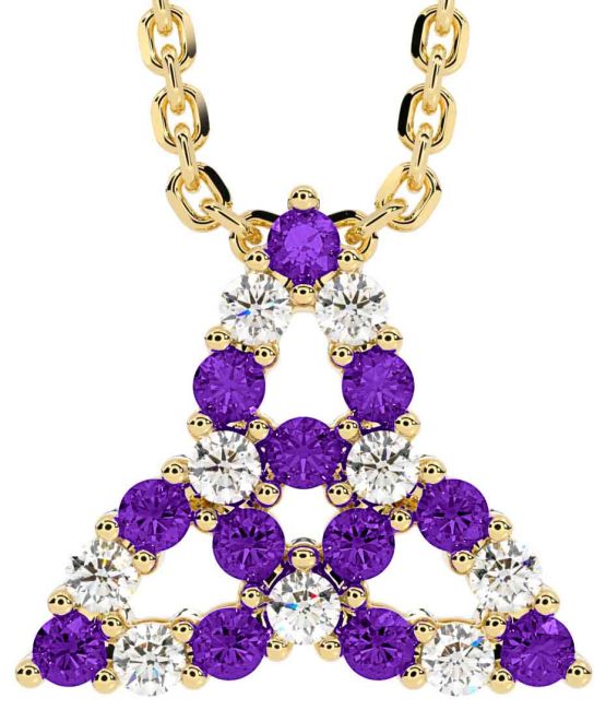 Diamond Amethyst Gold Celtic Trinity Knot Necklace