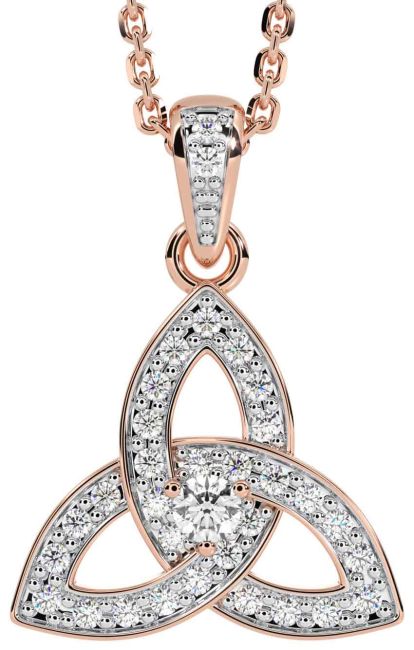 Diamond Rose Gold Silver Celtic Trinity Knot Necklace