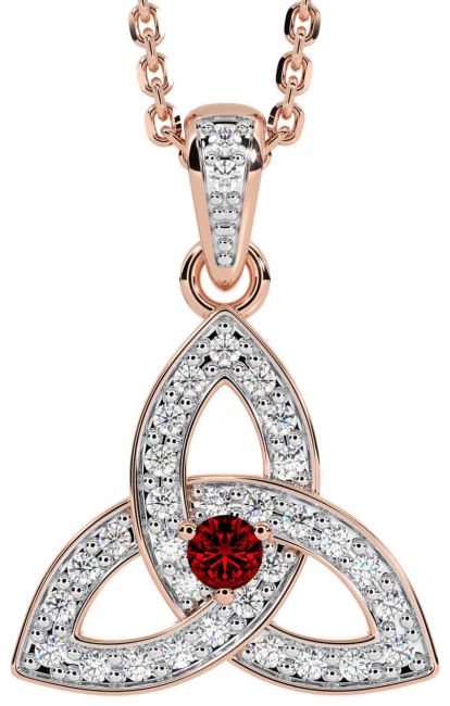 Diamond Garnet Rose Gold Silver Celtic Trinity Knot Necklace