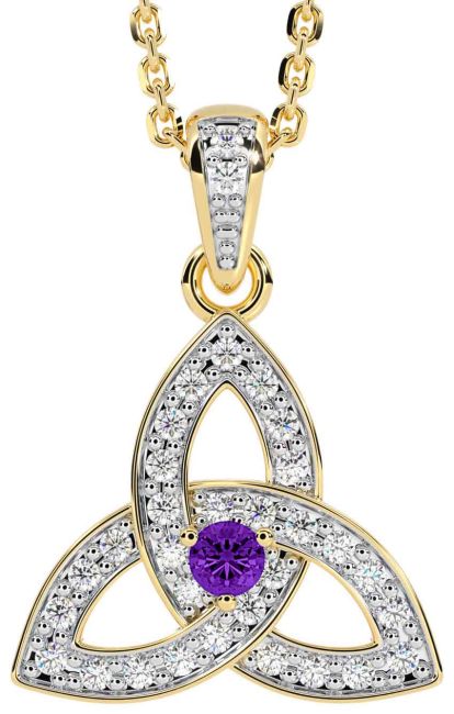 Diamond Amethyst Gold Silver Celtic Trinity Knot Necklace