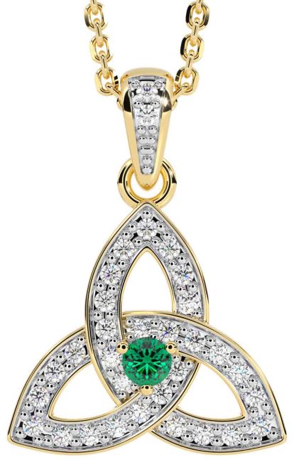 Diamond Emerald Gold Silver Celtic Trinity Knot Necklace