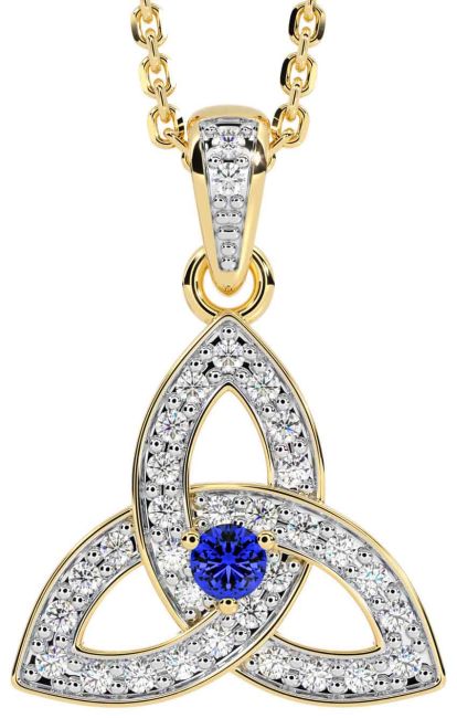 Diamond Sapphire Gold Silver Celtic Trinity Knot Necklace