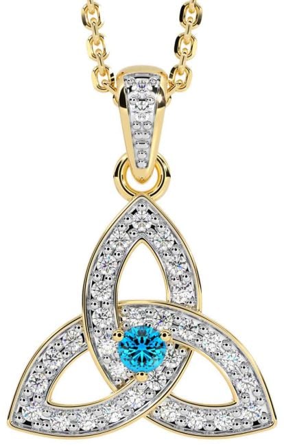 Diamond Topaz Gold Silver Celtic Trinity Knot Necklace