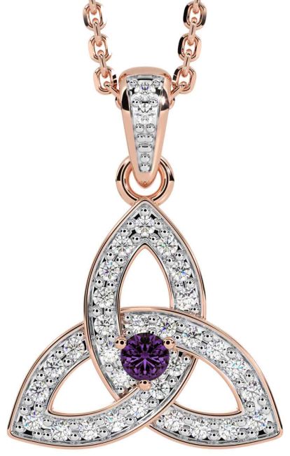 Diamond Alexandrite Rose Gold Celtic Trinity Knot Necklace
