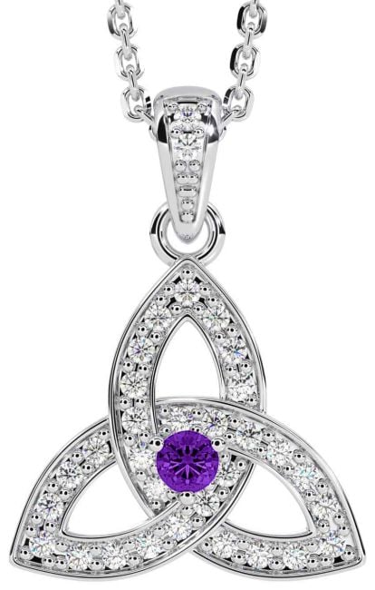 Diamond Amethyst Silver Celtic Trinity Knot Necklace