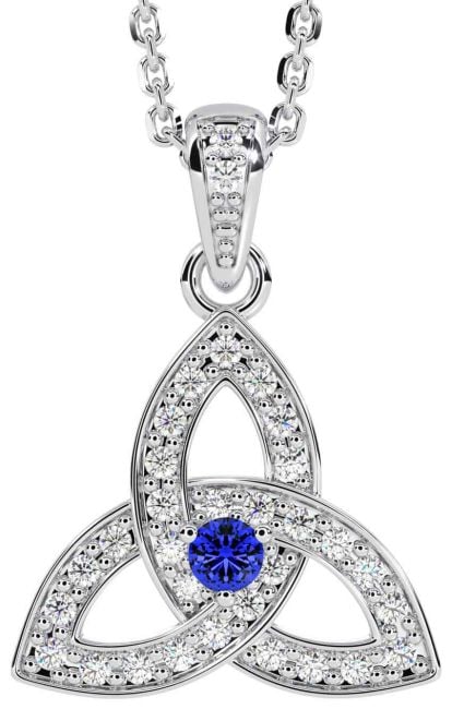 Diamond Sapphire Silver Celtic Trinity Knot Necklace